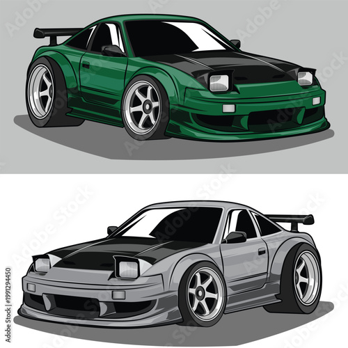Japanese Sports Car With Green Color and Black Hood