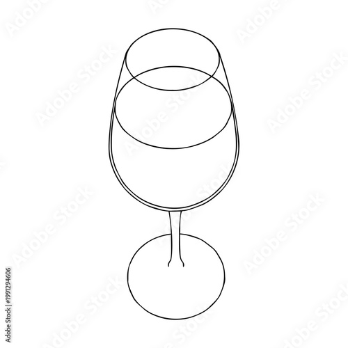 Outline for Coloring of Cocktail Luxury Elegance Wine Glass with Wine on White Background. Vector Illustration.