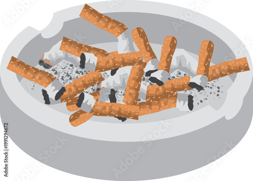 灰皿に盛られたタバコの吸い殻のイメージイラスト