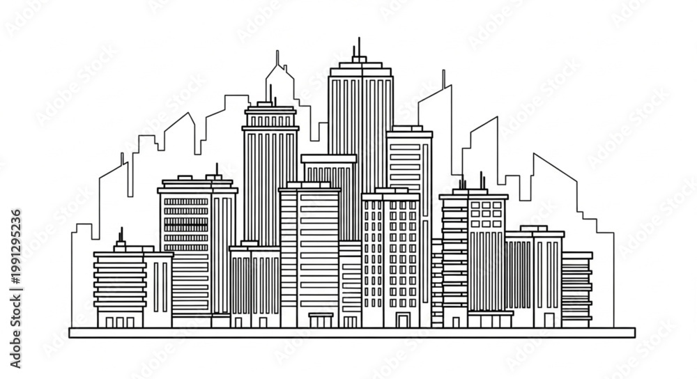 Fototapeta premium Modern Cityscape Skyline Drawing Architecture Buildings.