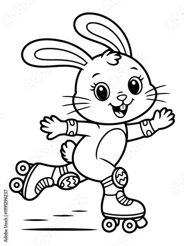 Speedy Bunny's Rollerskating Adventure: A joyful bunny, donned in protective gear, enjoys a lively rollerskating experience, capturing the essence of playful movement and childhood delight. 