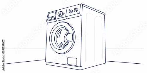 Minimalist line drawing of single washing machine with appliance housework cleaning illustration monochrome isolated equipment technology household electric laundromat minimalist domestic