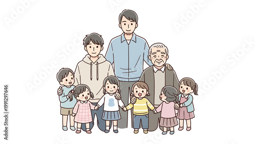 Family Portrait of Happiness: A multigenerational family, united by love, stands together in a heartwarming portrait, radiating joy and togetherness.