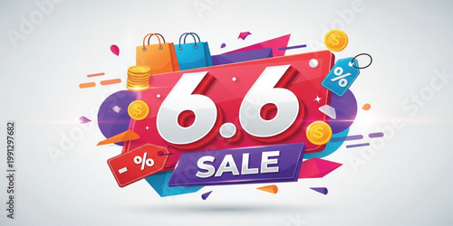 Percentage Sale Banner with Shopping Bags Coins Discount Tags and Modern Retail Promotion Background Design