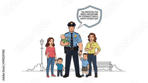 Guardian of Mother's Day: A depiction of a police officer, surrounded by family, embodies protection and love, symbolizing strength and security on a special day.