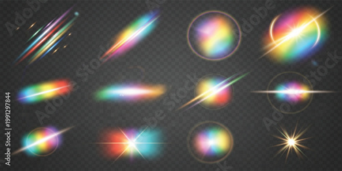 Rainbow Light Effect Set with Prism Lens Flare Glow Holographic Sparkle and Neon Collection Design