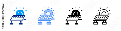 Solar Panel Multiple Style Icon Set Vector 