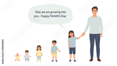 Father's Day Growing Up: A heartwarming graphic shows a father and his children, highlighting the beautiful journey of growth. From infancy to adolescence.