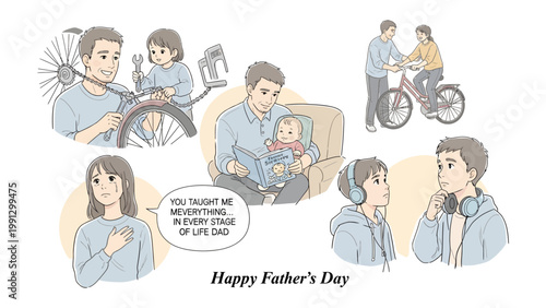 Father's Day moments and teachings: Celebrating the multifaceted roles of a father through tender interactions, from bike rides to bedtime stories, with heartfelt messages of gratitude. 