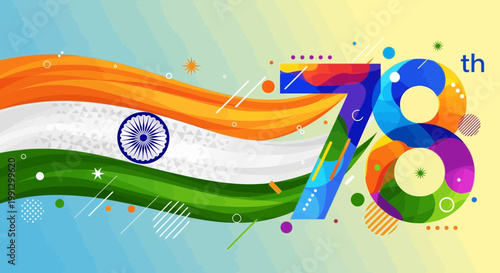 78th Indian Independence Day Celebration - Tricolor Flag Waves with Abstract Design