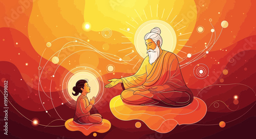 Guru Teaching Student Spiritual Enlightenment, Wisdom, and Knowledge Transfer