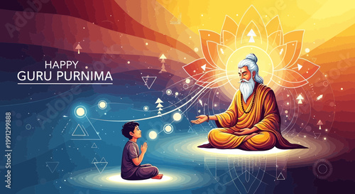Guru Purnima: Wise Guru Blesses Devoted Student in Spiritual Enlightenment Scene