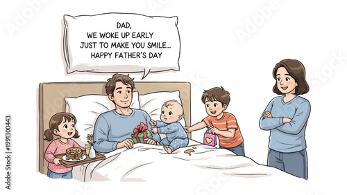 A Father's Day Family Moment: A heartwarming illustration of a family celebrating Father's Day, capturing a sweet moment of affection and appreciation.