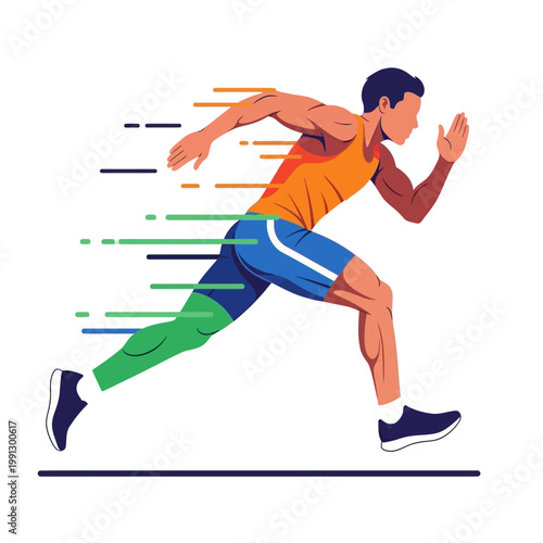 Athlete running fast, motion blur effect, athletic man sprinting, sports concept