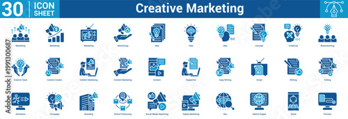Creative Marketing editable icon set vector illustration concept for business with icon of Marketing, Marketing, Marketing, Advertising, Idea, Idea, Idea, Concept, Creativity, Brainstorming, Creativ.
