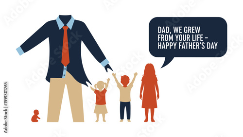 Father's Day Dedication: A heartwarming depiction of a father's influence, with a silhouette of a father figure, complemented by the silhouettes of his children.