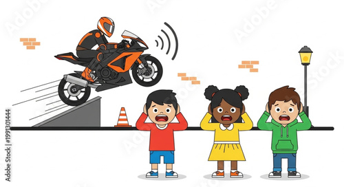 Motorcycle Noise Disturbs Children.