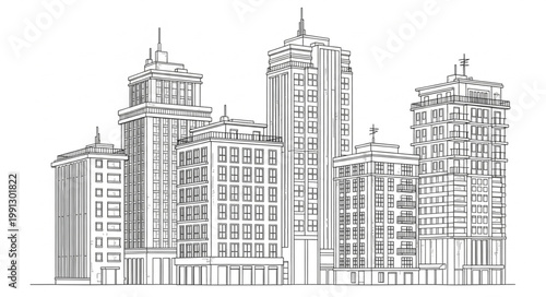 Modern Cityscape Skyline Sketch Buildings Architecture.