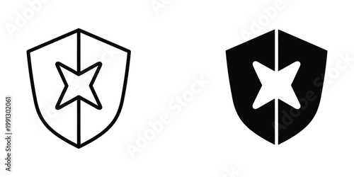 Contrasting heraldic shields with star emblems in white and black color schemes