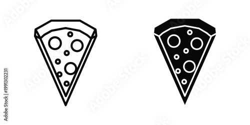 Comparison of a classic cheese pizza slice and a black-themed pizza slice illustration