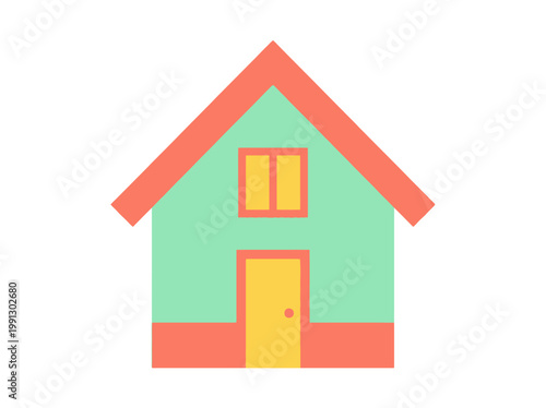 Minimalist vector illustration of a simple suburban house with a bright color palette.