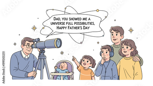 Father's Day in the Cosmos: A warm and affectionate portrayal of a father's role in guiding his children's exploration of the universe.