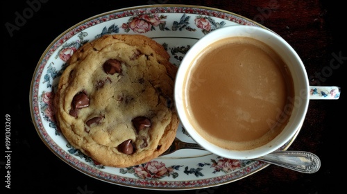 Coffee and Pastry on Decorative Plate.