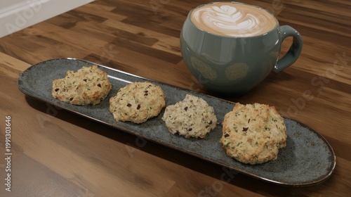 Coffee and Cookies on Wooden Table.