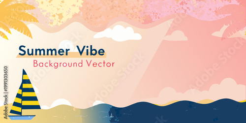 Tropical summer scene with sailboat and vibrant sunset colors