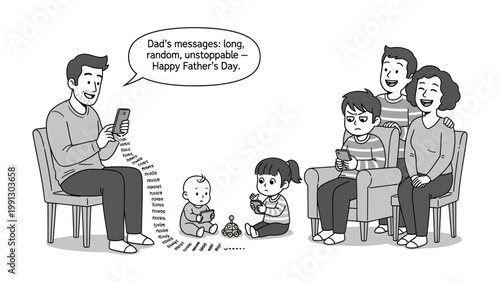 Father's Day Digital Connection: A modern family experiences the nuances of digital communication on Father's Day, illustrating the dynamics of connection and sentimentality within a family unit. 