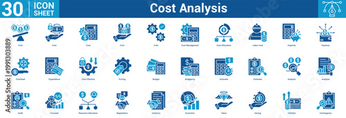 Cost Analysis editable icon set vector illustration concept for business with icon of Cost, Cost, Cost, Cost, Cost, Cost Management, Cost Allocation, Labor Cost, Expense, Expense, Overhead.