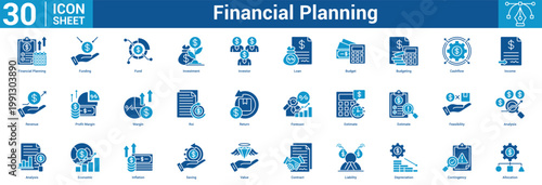 Financial Planning editable icon set vector illustration concept for business with icon of Financial Planning, Funding, Fund, Investment, Investor, Loan, Budget, Budgeting, Cashflow, Income, Revenue.