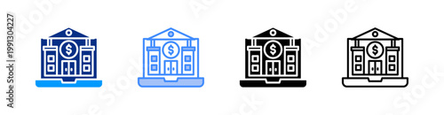 Online Banking Multiple Style Icon Set Vector 