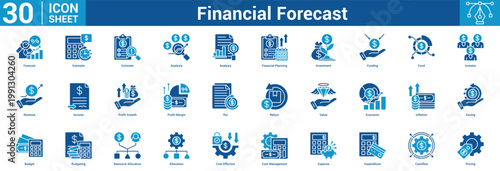 Financial Forecast editable icon set vector illustration concept for business with icon of Forecast, Estimate, Estimate, Analysis, Analysis, Financial Planning, Investment, Funding, Fund, Investor.