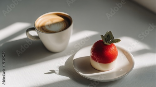 Coffee and Dessert on White Table.