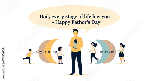 Father's Day Dedication: A heartwarming digital art piece celebrating Father's Day, illustrating the presence of a father throughout the various stages of life, from childhood to adulthood.