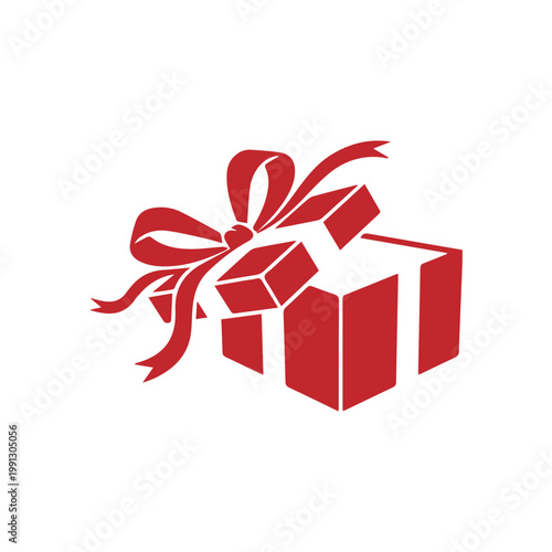red gift box with ribbon and bow.