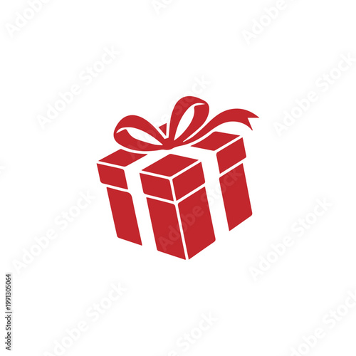 red gift box with ribbon and bow.