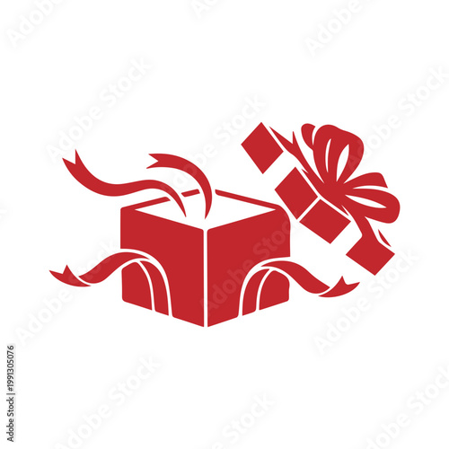 red gift box with ribbon and bow.