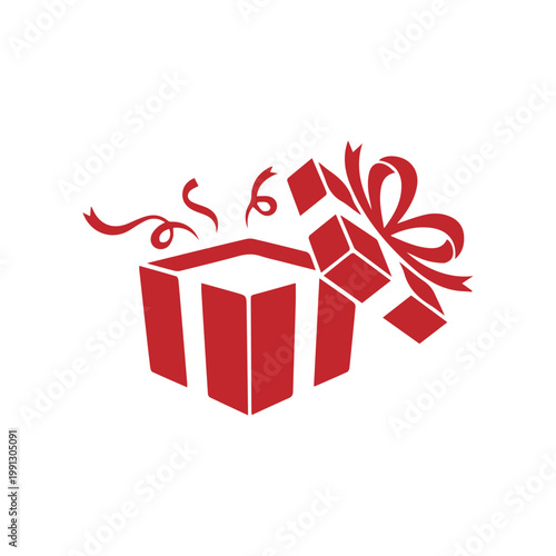 red gift box with ribbon and bow.