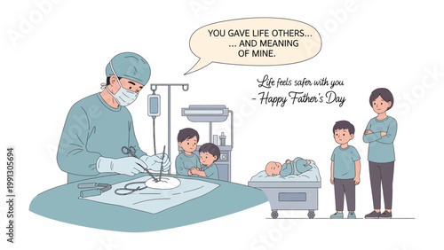 Medical Miracle and Familial Love: A poignant illustration captures a surgeon at work. This picture depicts a story of life's precious moments.
