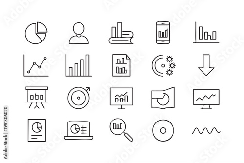 Business analytics dashboard icons, data charts reports graphs UI set for web apps