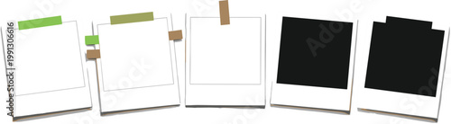 "Set of Polaroid Photo Frames with Different Styles and Colorful Clips for Memory, Photography, and Scrapbook Designs"