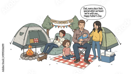 Father's Day Camping Adventure: A family cherishes a special Father's Day camping trip, embracing togetherness and creating heartwarming memories in nature's embrace.