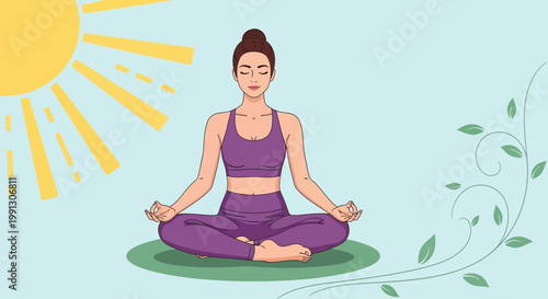 Woman Meditating Outdoors in Lotus Pose Under the Sun, Peaceful Yoga Session