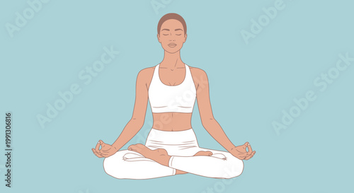 Woman meditating in lotus pose, yoga, mindfulness, relaxation, zen, healthy lifestyle
