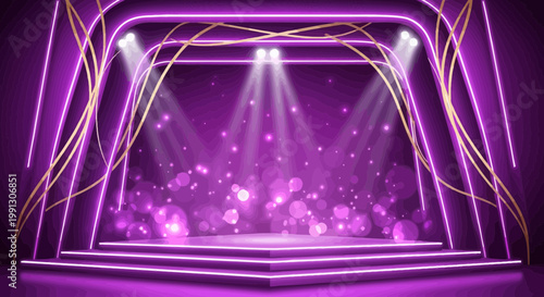 Glamorous Purple Stage with Spotlight and Bokeh Effects for Award Ceremony or Performance
