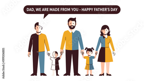 Family Harmony: A heartwarming depiction of a family celebrating Father's Day, symbolizing unity and paternal love. With a message of gratitude and affection.