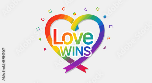 A vibrant rainbow heart with the text "Love Wins" inside, symbolizing LGBTQ+ pride and acceptance.