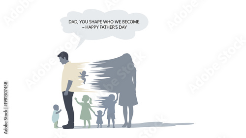 Father's Day Reflection: A poignant illustration captures a father's evolving role, depicted through the transformation of a man into various stages of parenthood.